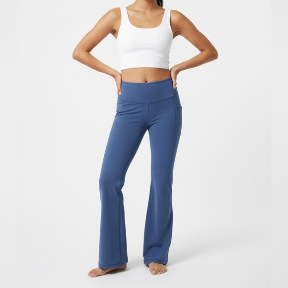 aerie Pants - Offline By Aerie Blue Flare Leggings With Side Pockets